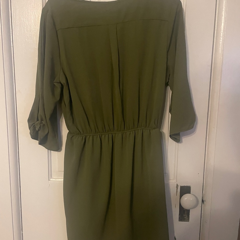 Olive Green Button-Front Dress - Picture 2 of 3
